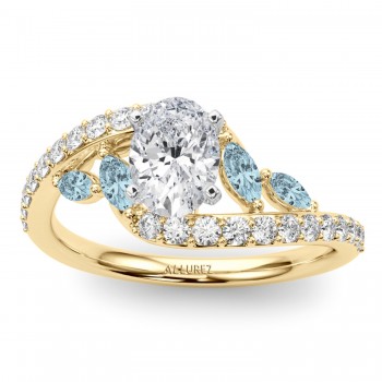 Swirl Design Lab Grown Diamond & Marquise Lab Aquamarine Engagement Ring 14K Yellow Gold (0.63ct)